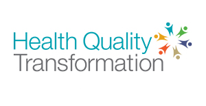 Health Quality Transformation logo with text and abstract image of people collaborating